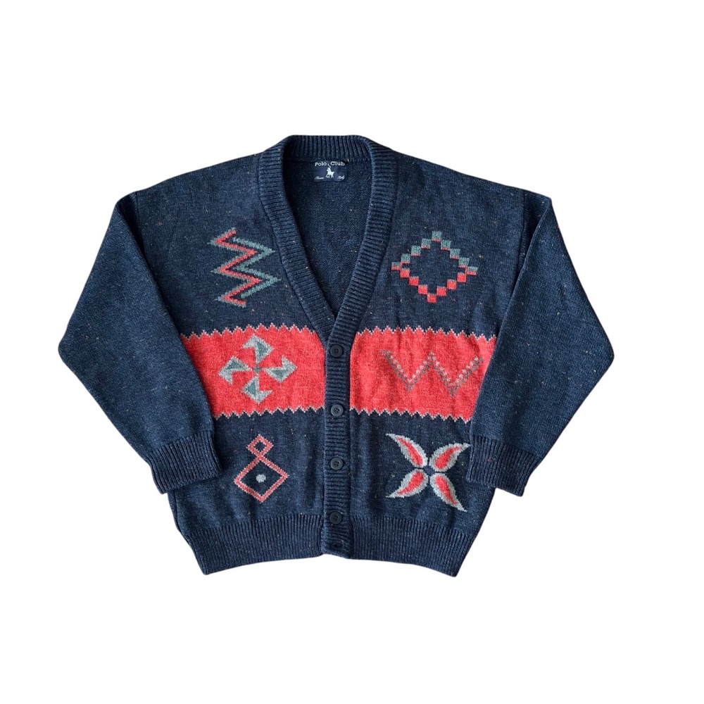 Vintage Polo Club Ralph Lauren Cardigan Sweater Size M Lana Wool Classic Italy